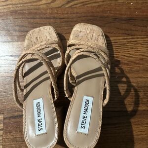 Steve Madden Tan Braided Cork-Style Slide Sandals